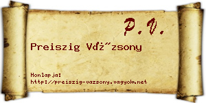 Preiszig Vázsony névjegykártya